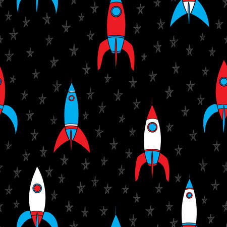 Rockets doodle seamless pattern. Hand drawn background. Vector illustration for surface design, print, poster, icon, web, graphic designs.のイラスト素材