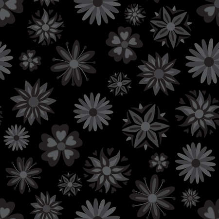 Abstract dark flowers seamless pattern. Vector illustration pattern for surface, t shirt design, print, poster, icon, web, graphic designs.のイラスト素材