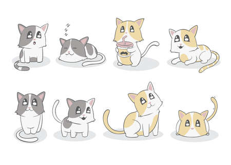 Kawaii cats collection. Colorful vector illustration set.