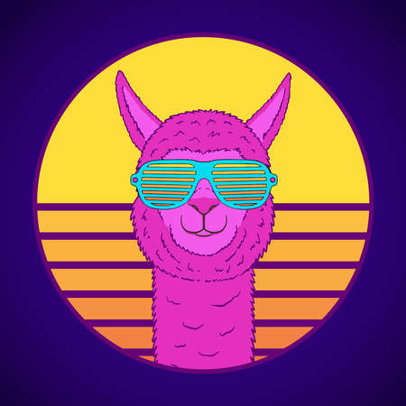 Illustration for Llama in vapor wave concept. Vector Illustration - Royalty Free Image