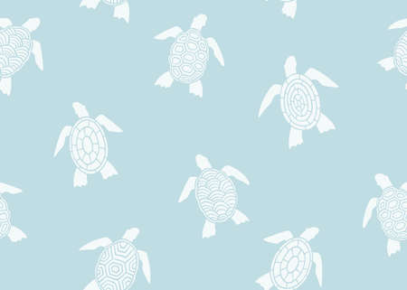 Sea turtle with abstract shell seamless pattern. Vector illustration background.のイラスト素材
