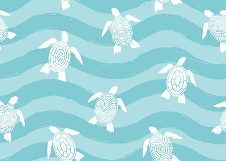 Sea turtle with abstract shell seamless pattern. Vector illustration background.