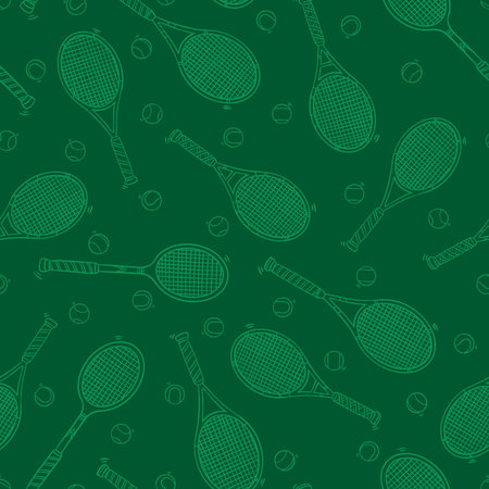 Tennis racket doodle seamless pattern. Cartoon illustration vector illustration background. For print, textile, web, home decor, fashion, surface, graphic designのイラスト素材