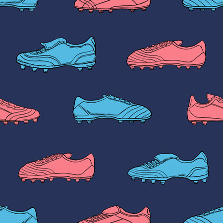 Retro Football boots doodle seamless pattern. Cartoon illustration vector illustration background. For print, textile, web, home decor, fashion, surface, graphic designのイラスト素材