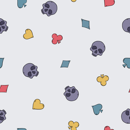 Skull and Poker suits seamless pattern. Vector illustration design background.のイラスト素材