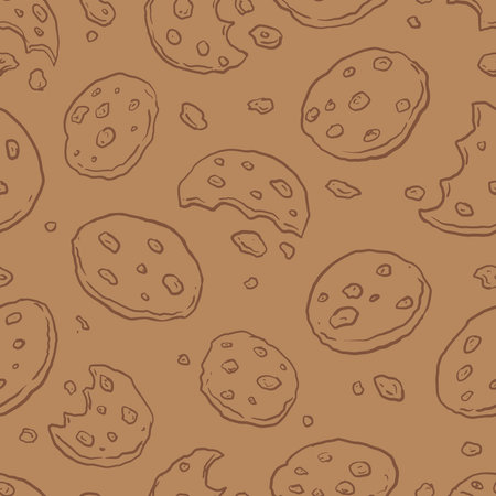 Chocolate Chips Cookies doodle seamless pattern. Cartoon illustration vector illustration background. For print, textile, web, home decor, fashion, surface, graphic designのイラスト素材