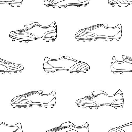 Retro Football boots doodle seamless pattern. Cartoon illustration vector illustration background. For print, textile, web, home decor, fashion, surface, graphic designのイラスト素材