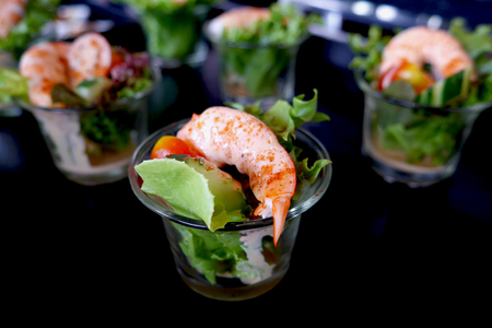 Prawn Cocktail lettuce leaves, lemon wedgeの写真素材