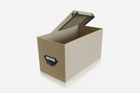 An open cardboard box in whiteの写真素材