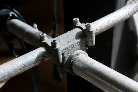 Metal scaffolding rusty joint couplerの写真素材