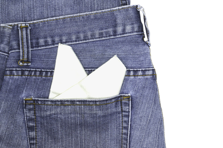 White hankie on jeans pockets.の写真素材