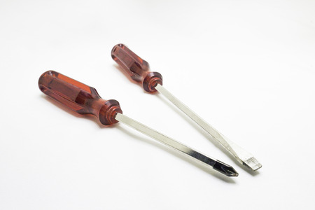 Red screwdriver artisans tools isolated on white background.の写真素材