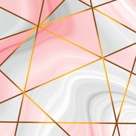 Marble texture design with golden metallic triangle line pattern. diamond shapes, golden glitter triangles, crystals. Vector illustrationのイラスト素材