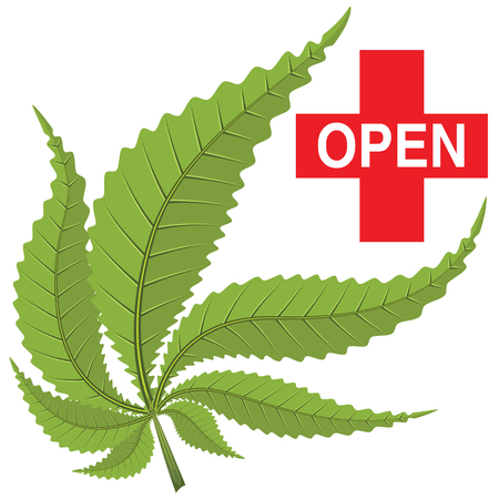 green cross points the way to legal marijuana medical marijuana isolated. vector illustration.のイラスト素材