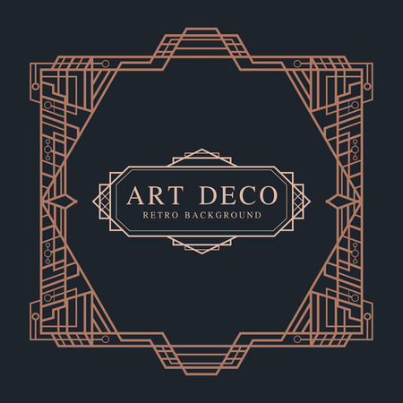 Vector geometric cards in Art Deco style. Premium vector frame in luxury style. Navy blue background with geometric rose gold circle. Vintage frame style. design templates. illustration. EPS 10のイラスト素材