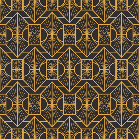 Art Deco seamless luxury geometric pattern. Golden lined shape. Vector Leaves stylish background. Abstract sea shell illustration.のイラスト素材