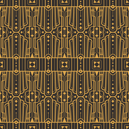 Art Deco seamless luxury geometric pattern. Golden lined shape. Vector Leaves stylish background. Abstract sea shell illustration.のイラスト素材