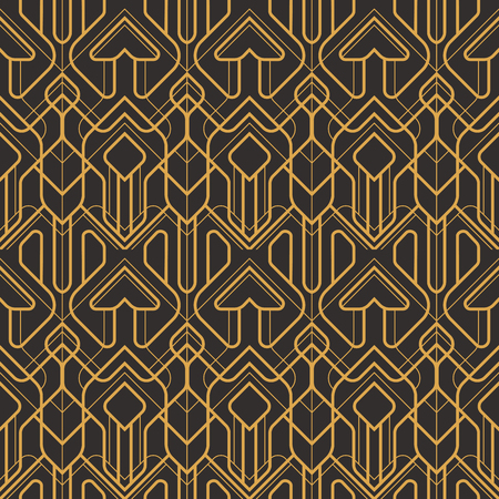 Art Deco seamless luxury geometric pattern. Golden lined shape. Vector Leaves stylish background. Abstract sea shell illustration.のイラスト素材