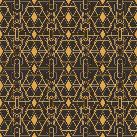 Art Deco seamless luxury geometric pattern. Golden lined shape. Vector Leaves stylish background. Abstract sea shell illustration.のイラスト素材