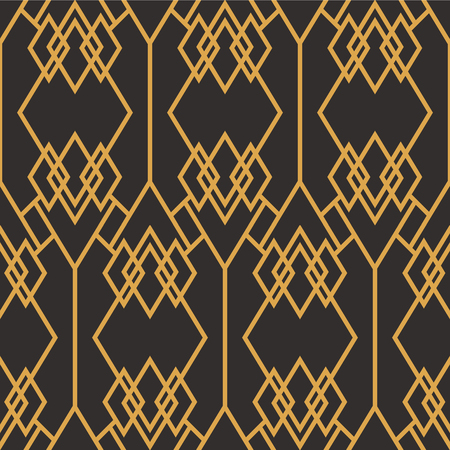 Art Deco seamless luxury geometric pattern. Golden lined shape. Vector Leaves stylish background. Abstract sea shell illustration.のイラスト素材