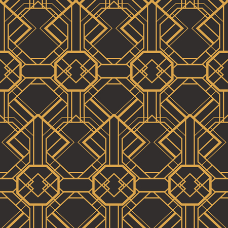 Art Deco seamless luxury geometric pattern. Golden lined shape. Vector Leaves stylish background. Abstract sea shell illustration.のイラスト素材