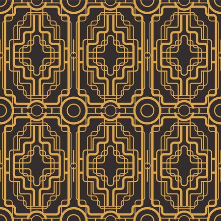 Art Deco seamless luxury geometric pattern. Golden lined shape. Vector Leaves stylish background. Abstract sea shell illustration.のイラスト素材