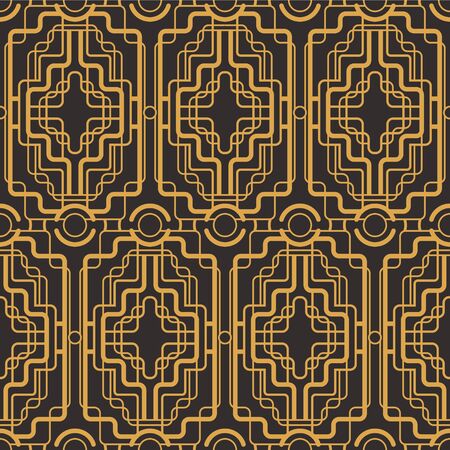 Art Deco seamless luxury geometric pattern. Golden lined shape. Vector Leaves stylish background. Abstract sea shell illustration.のイラスト素材