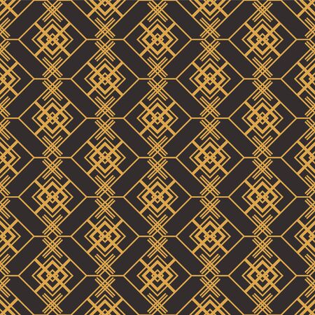 Art Deco seamless luxury geometric pattern. Golden lined shape. Vector Leaves stylish background. Abstract sea shell illustration.のイラスト素材