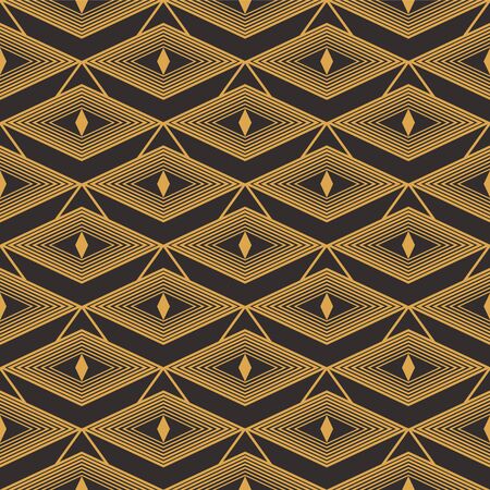 Art Deco seamless luxury geometric pattern. Golden lined shape. Vector Leaves stylish background. Abstract sea shell illustration.のイラスト素材
