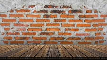 wooden table in front of abstract background with stone wall. For product placement. Or editing your product. Wooden board empty table perspective.の写真素材