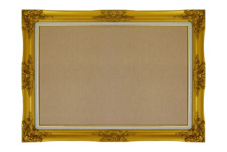 Antique golden frame isolated on white backgroundの写真素材