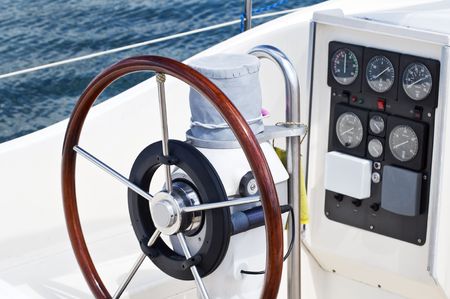 Deatail of rudder and navigation instruments on a sailboatの写真素材