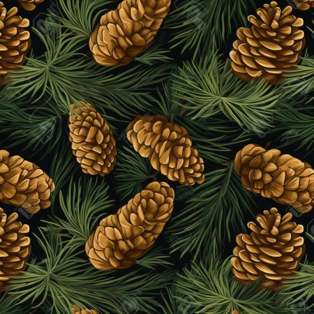 christmas pattern background with pine conesの素材