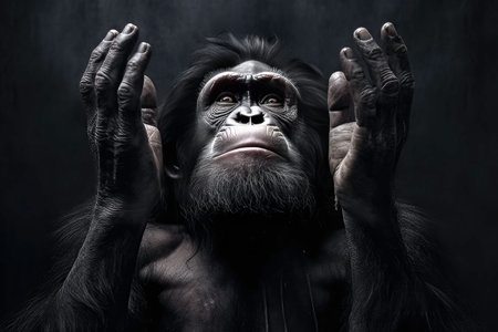 a Striking Black and White Close-up of a Noble Gorillaの素材