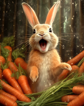 A bunny surprised with his favorite food: carrots!の素材
