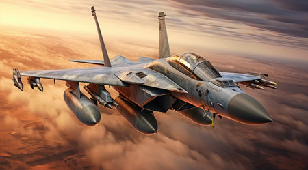 Jet Fighter Airplane Flying in the skyの素材
