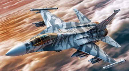 Jet Fighter Airplane Flying in the skyの素材