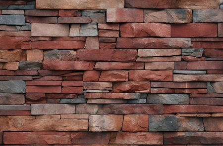 Background of red and gray stone wall texture for interior or exterior design.の素材