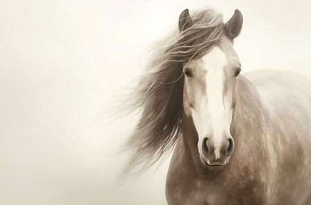 A beautiful horse with long hair, isolated on a white backgroundの素材