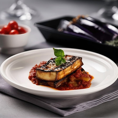 grilled eggplant with tomato sauce - a revisited recipe of eggplant parmigiana, italian recipeの素材