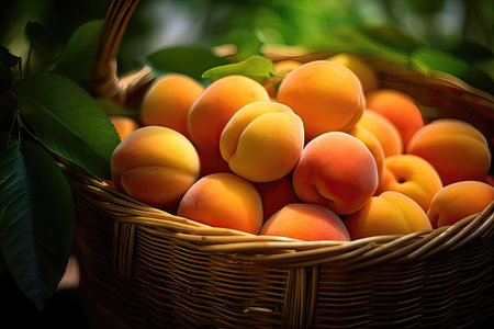 basket full of freshly picked apricotsの素材