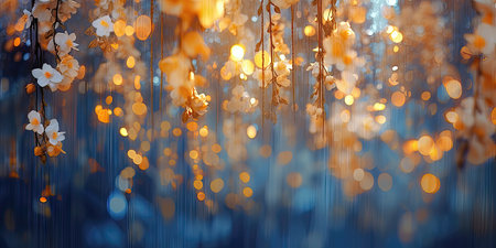Abstract background with flowers and flares on blueの素材