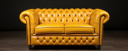 Yellow leather sofa isolated on black background. 3d render illustrationの素材