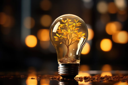 Light bulb with plant inside on blurred background, closeupの素材