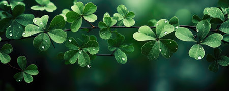 Green leaves with water drops backgroundの素材
