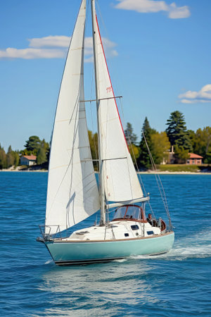 White sailing yacht on the waterの素材