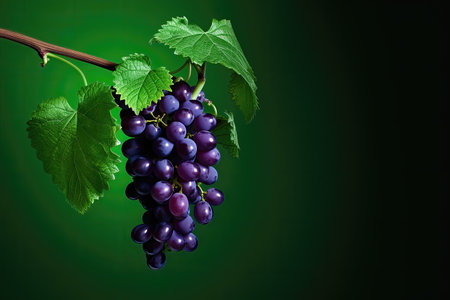 Bunch of grapes on a green background with space for your textの素材