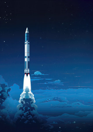Space rocket launch in the night sky. Vector illustrationの素材
