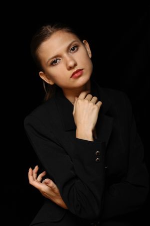 Portrait posing Young of beautiful woman, blond hair, close-upの写真素材