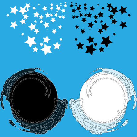 Background with stars. Two circles white and black.  Yin and yangのイラスト素材